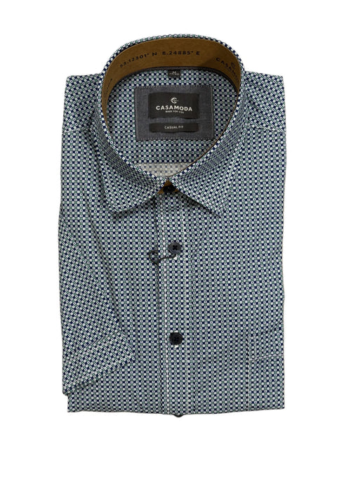 Casa Moda Printed S/S Casual Shirt Green/Navy