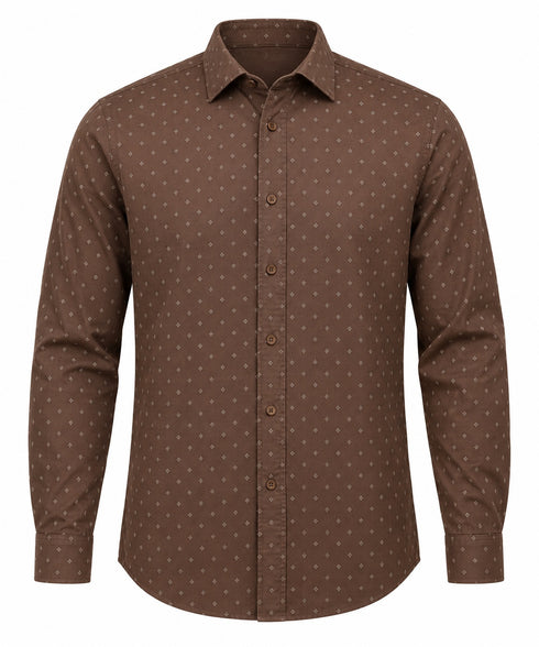 Casa Moda B/D Printed L/S Casual Shirt Brown