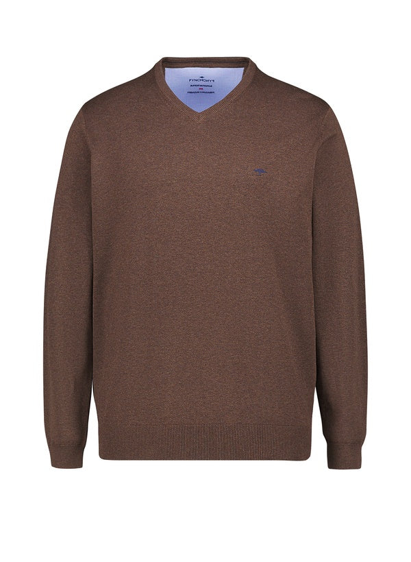 Fynch Hatton Superfine V-Neck Knitwear Brown