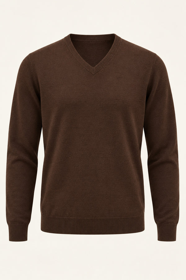 Fynch Hatton Superfine V-Neck Knitwear Brown