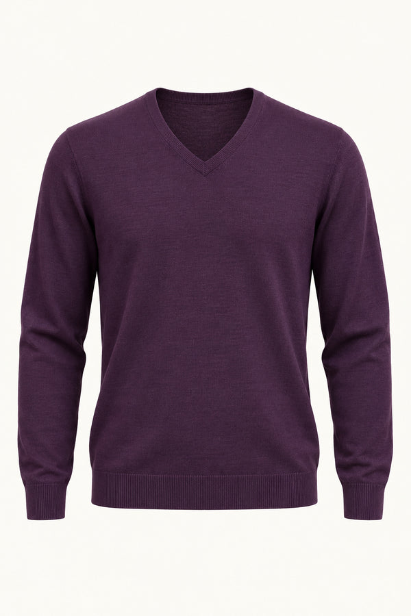 Fynch Hatton Superfine V-Neck Knitwear Grape