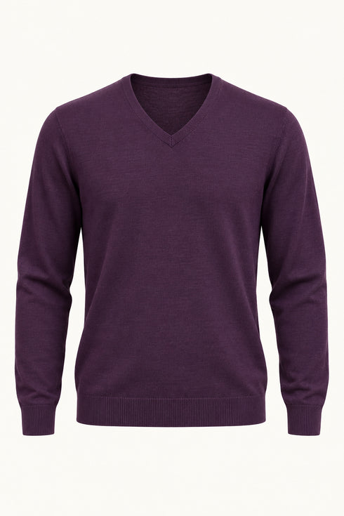 Fynch Hatton Superfine V-Neck Knitwear Grape