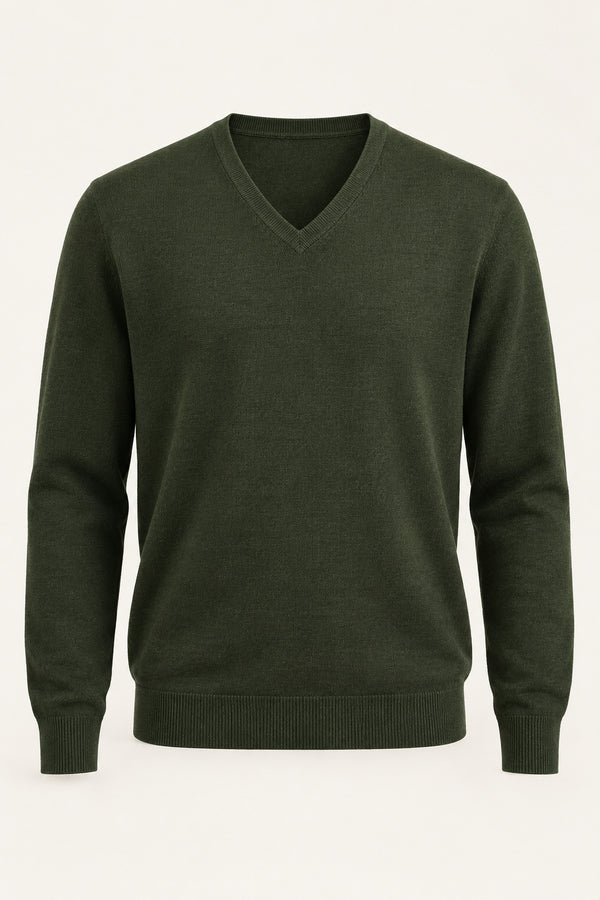 Fynch Hatton Superfine V-Neck Knitwear Moss