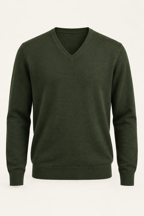 Fynch Hatton Superfine V-Neck Knitwear Moss