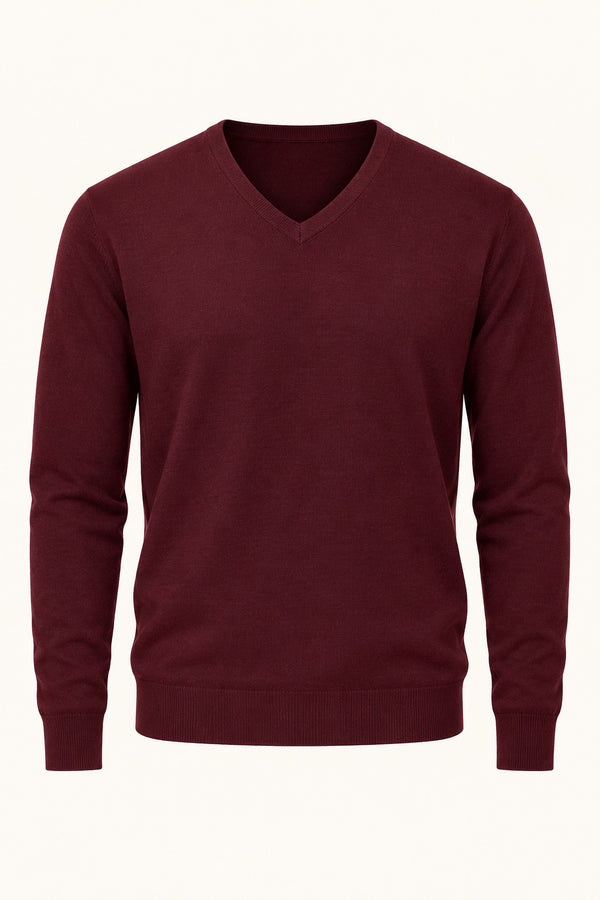 Fynch Hatton Superfine V-Neck Knitwear Wine