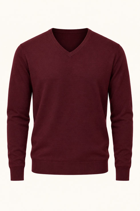 Fynch Hatton Superfine V-Neck Knitwear Wine