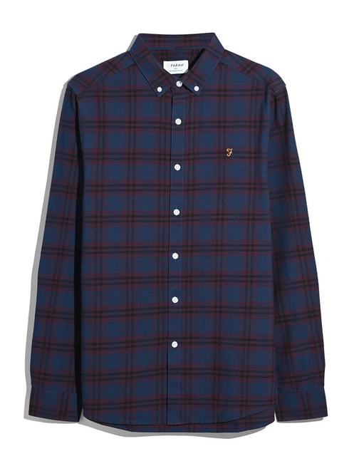 Farah Brewer Organic B/D Check Shirt Burgundy