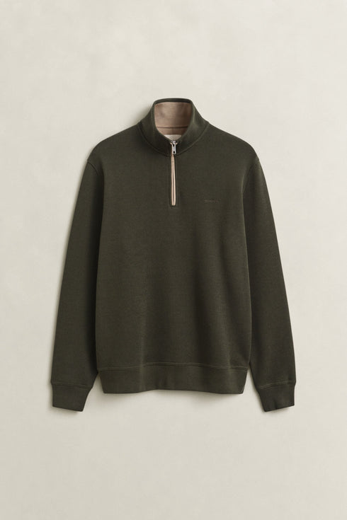 Gant Sacker Rib Half Zip Sweater Moss