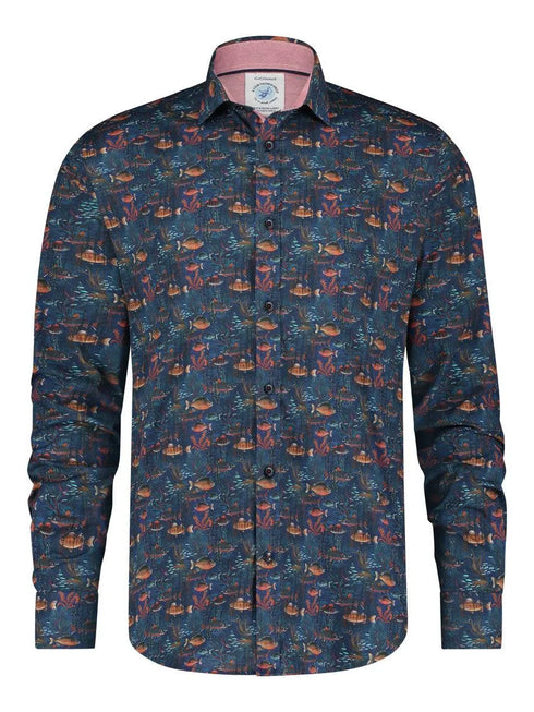 A Fish Named Fred Wild Flowers Shirt Navy