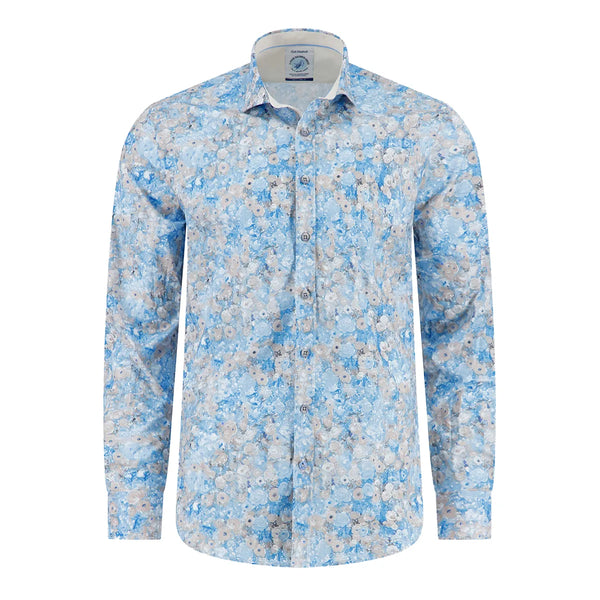 A Fish Named Fred Flower Lines Shirt Cobalt