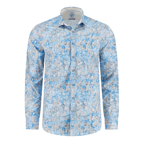 A Fish Named Fred Flower Lines Shirt Cobalt