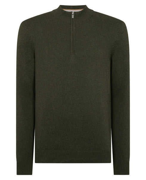 Remus Uomo 1/4 Zip Up Knitwear Khaki