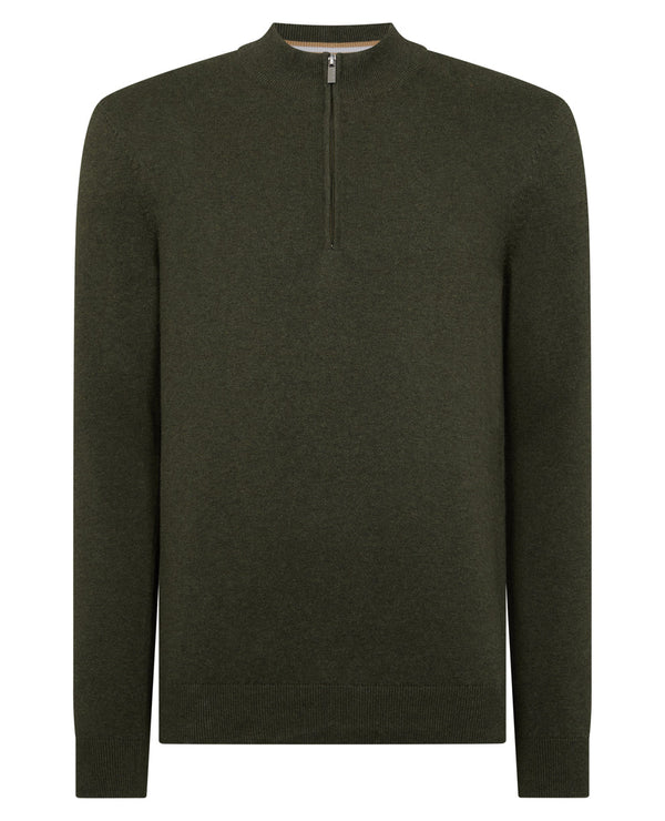 Remus Uomo 1/4 Zip Up Knitwear Khaki