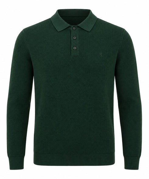 Remus Uomo L/S Knit Polo Shirt Green