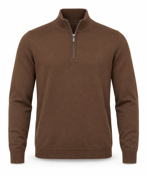 Bugatti Half Zip Ribbed Knitwear Brown