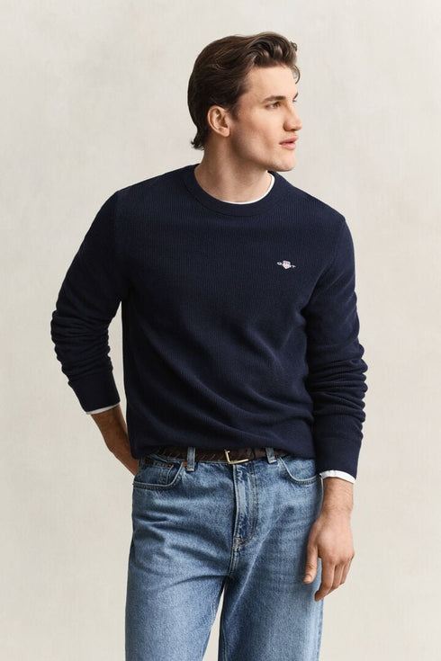 Gant Textured R/N Knitwear Navy