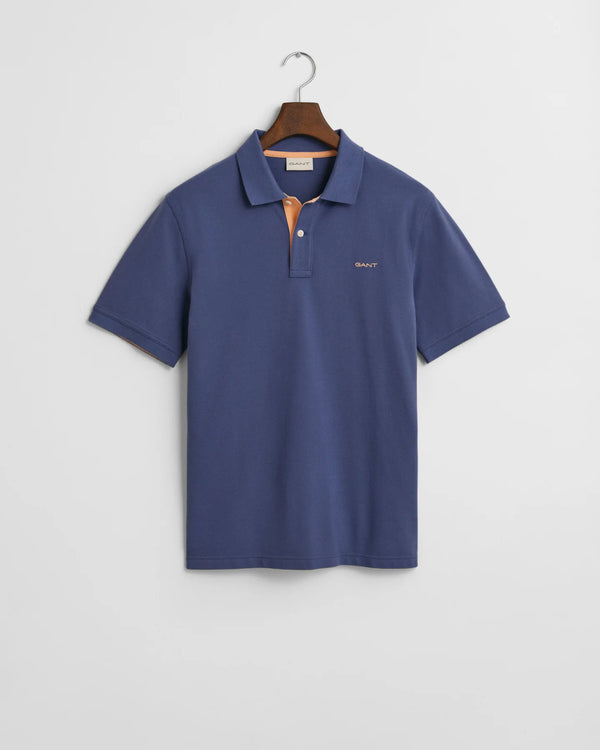 Gant Contrast Pique S/S Polo Tee Shirt Dust Blue