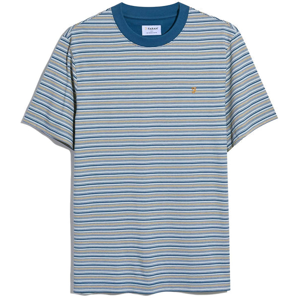 Farah Danny Stripe S/S Tee Shirt Blue Multi Stripe