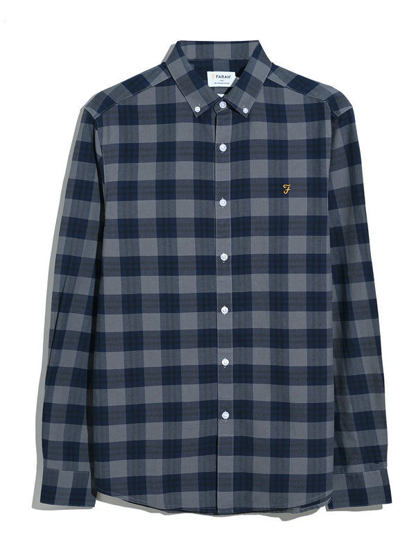 Farah Brewer Organic B/D Check Shirt Blue/Grey