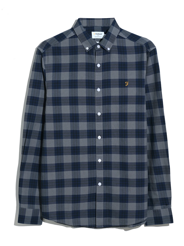 Farah Brewer Organic B/D Check Shirt Blue/Grey
