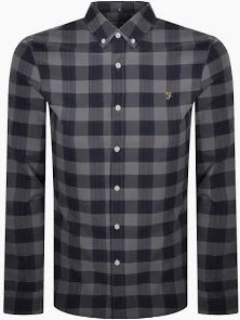 Farah Brewer Organic B/D Check Shirt Grey