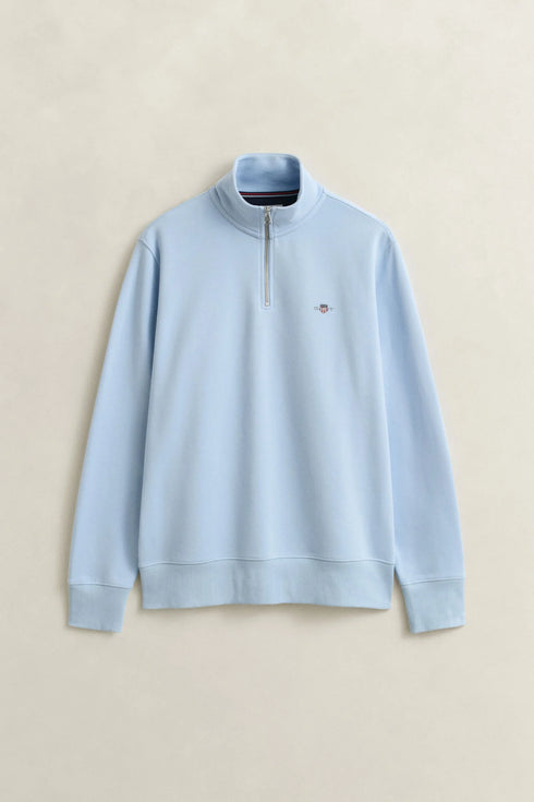 Gant Textured Cotton Half Zip Knitwear Sky