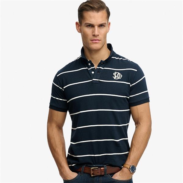 Superdry Stripe Jersey Polo Navy