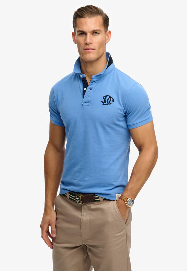 Superdry Pique Monogram Polo Tee Shirt Blue