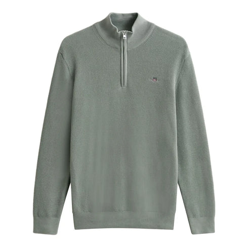 Gant Textured Cotton Half Zip Knitwear Mint