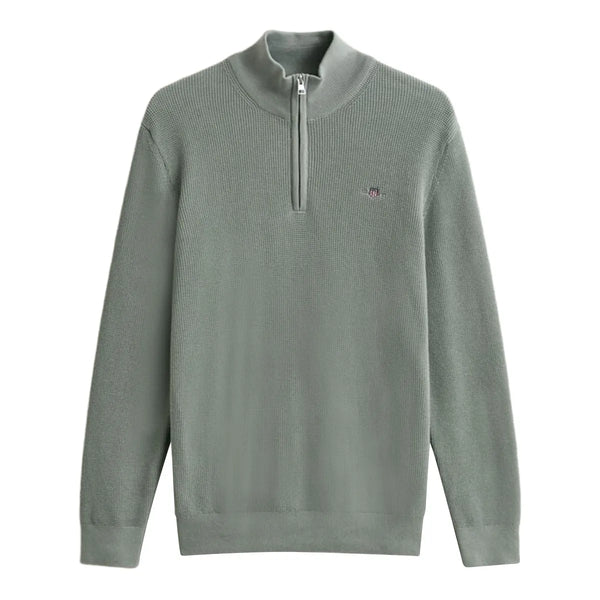 Gant Textured Cotton Half Zip Knitwear Mint
