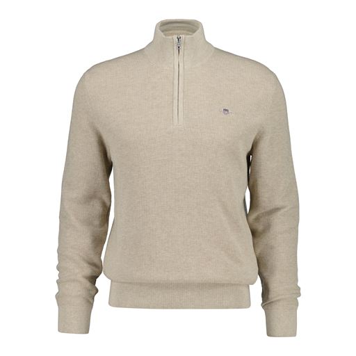 Gant Textured Cotton Half Zip Knitwear Beige