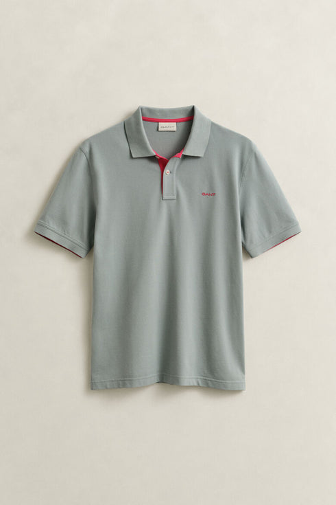 Gant Contrast Pique S/S Polo Tee Shirt Light Grey