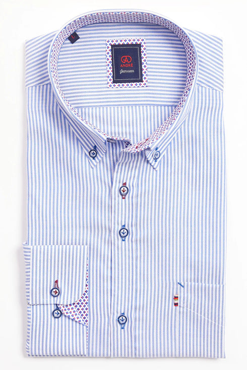 Andre Turin Stripe B/D Casual Shirt Blue/White