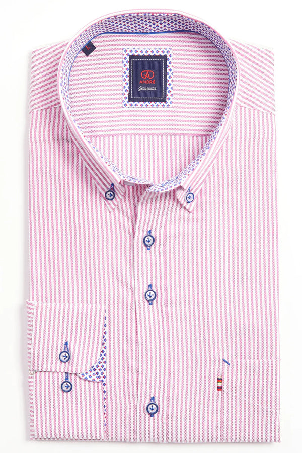 Andre Turin Stripe B/D Casual Shirt Pink & White
